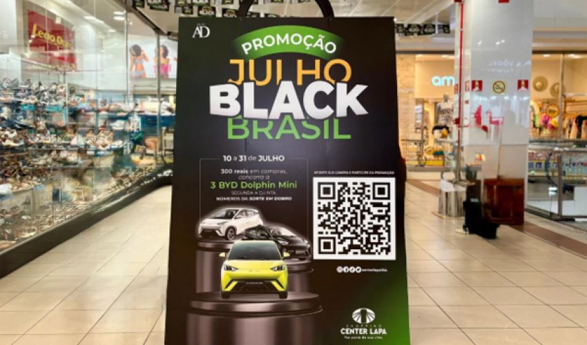 Clientes do Shopping Center Lapa concorrem a carros elétricos da BYD na promoção Julho Black Brasil