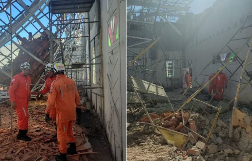 Teto de igreja desaba durante obra e fere sete funcionários em Jequié